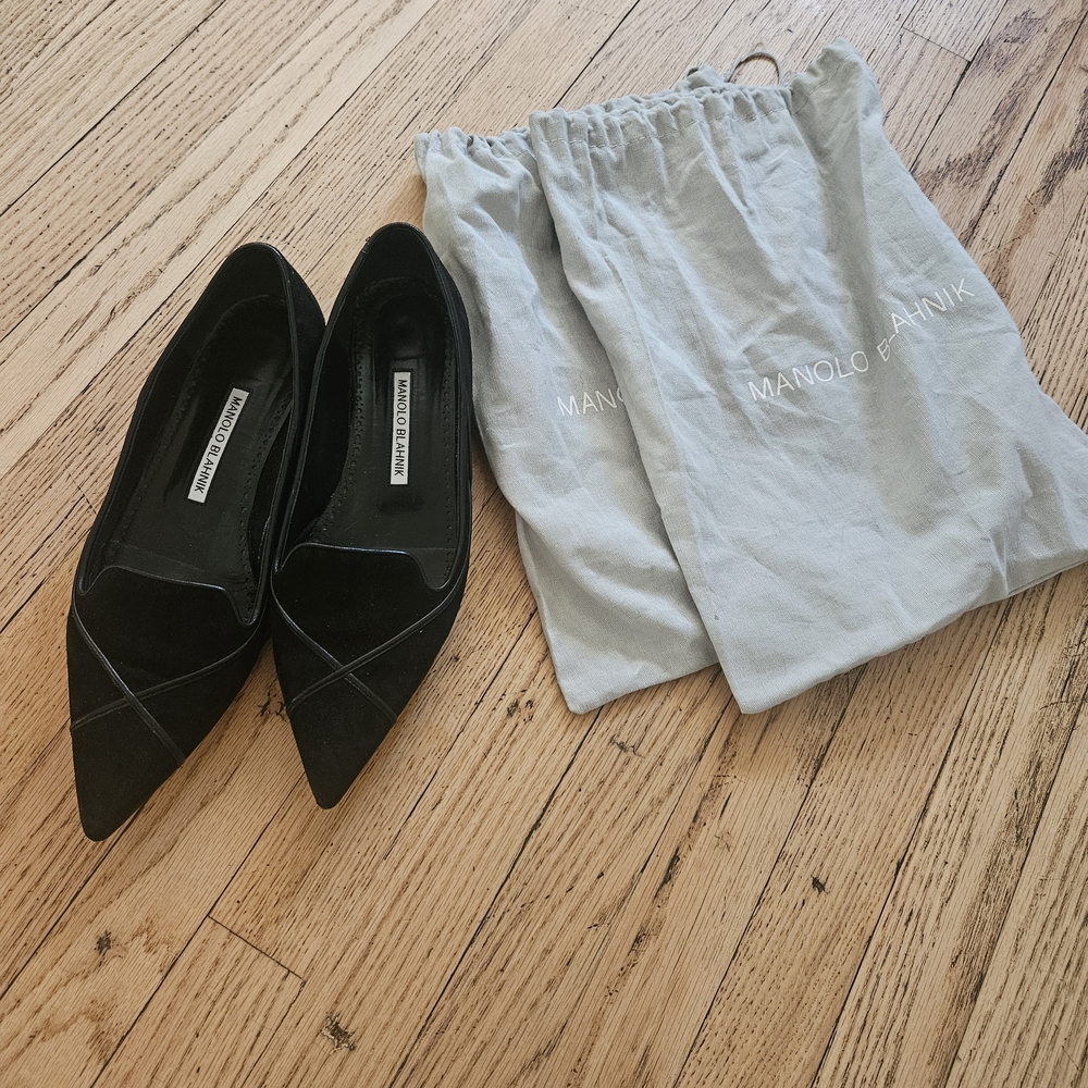 Manolo Blahnik Dore Black Suede Flat